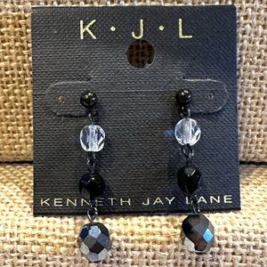 NWT Kenneth Jay Lane Earrings- black and clear glass faceted beads